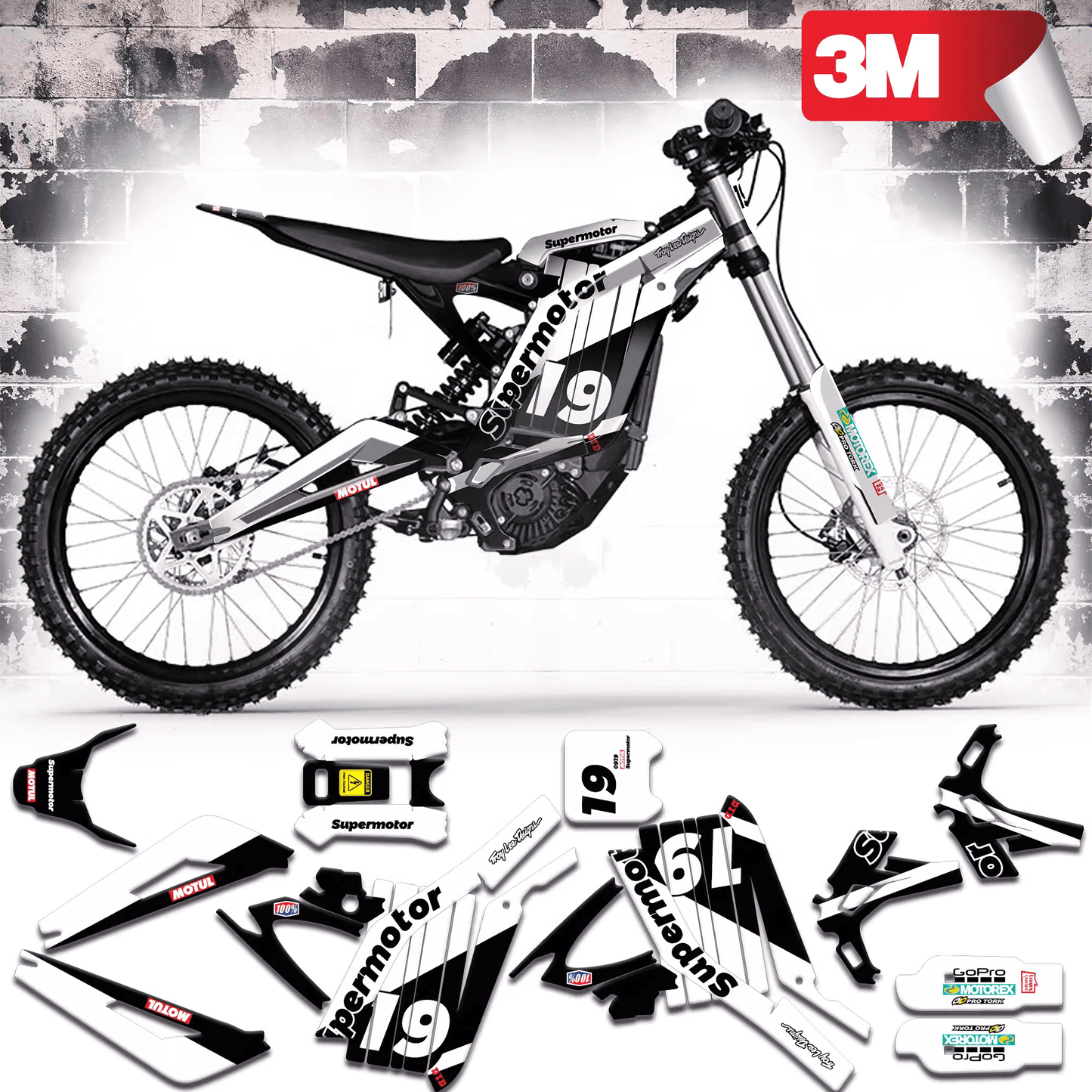 Black & White Supermotor Graphics Kit